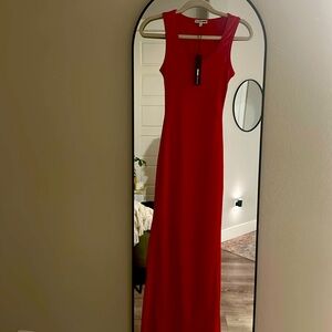 Long red cotton rib dress